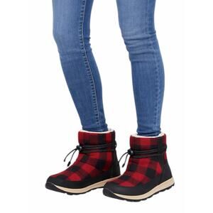 Sorel Whitney Plaid Waterproof Snow Boots Red Dahila Size 6.5